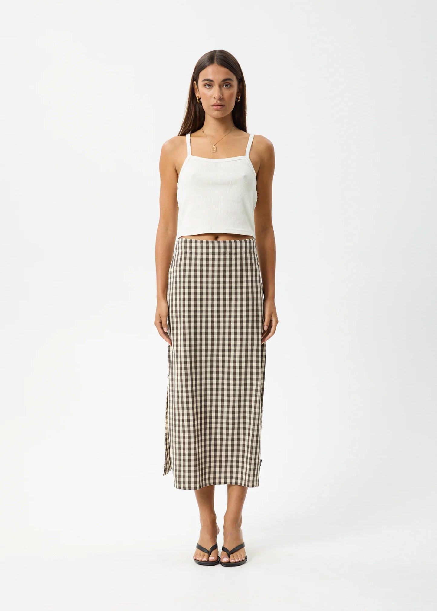 Afends Gambet Check Midi Skirt