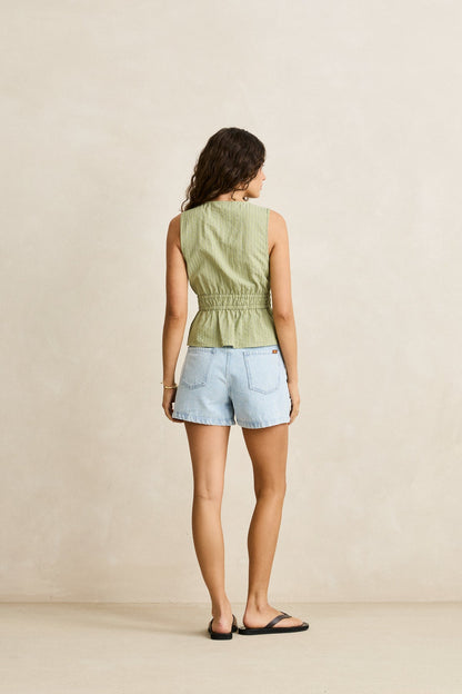 Rhythm Vista Stripe Tie Front Top Olive