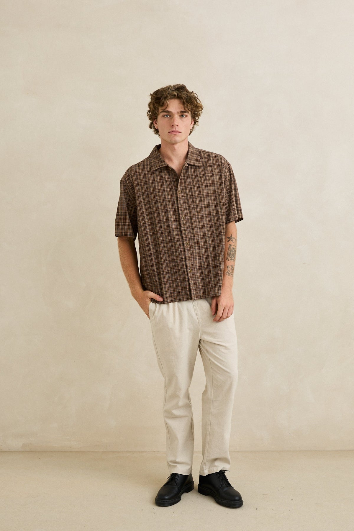 Rhythm Relaxed Brady Check Ss Shirt Coffee