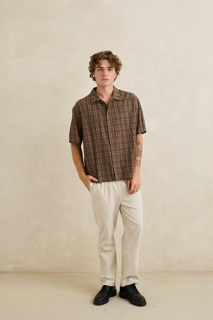 Rhythm Relaxed Brady Check Ss Shirt Coffee