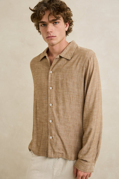 Rhythm Linen Chambray Ls Shirt Coffee
