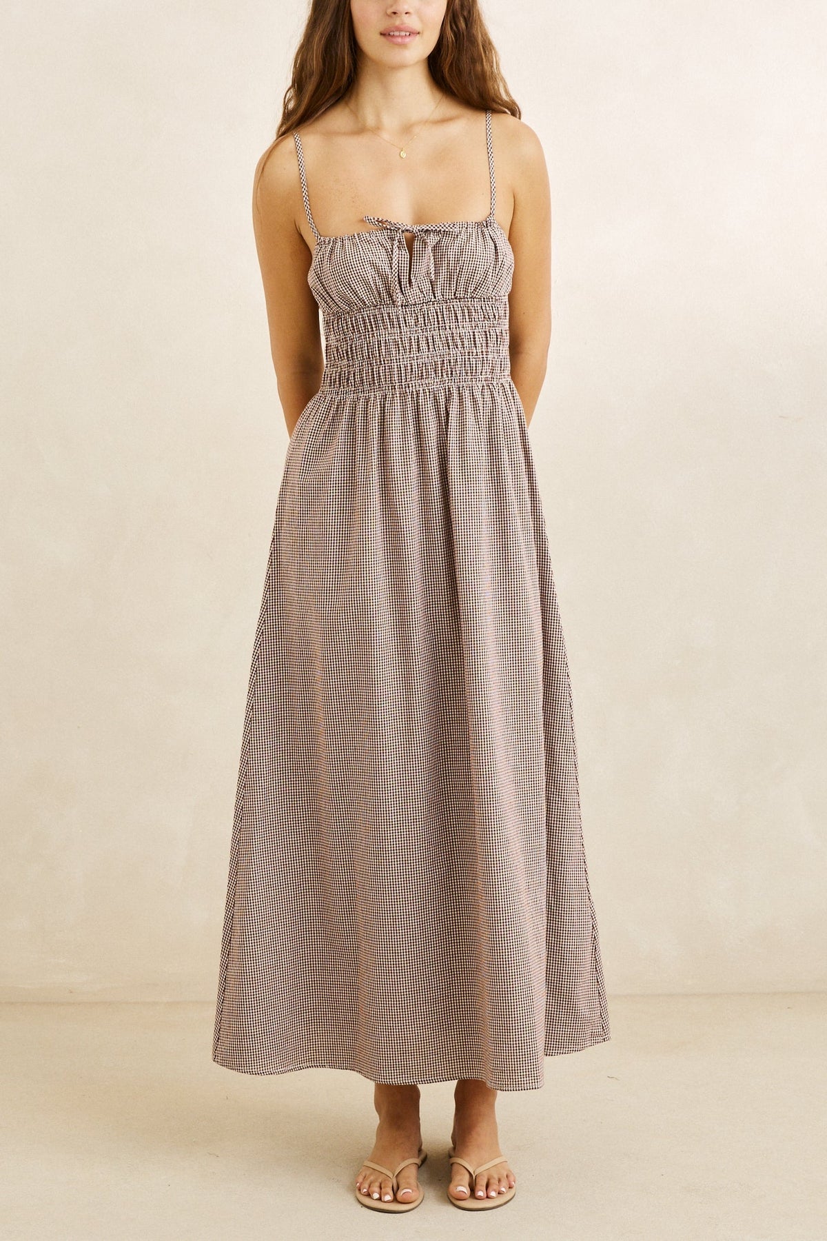 Rhythm London Check Midi Dress Chocolate