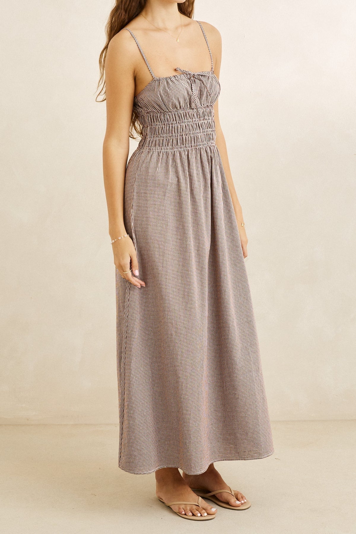 Rhythm London Check Midi Dress Chocolate