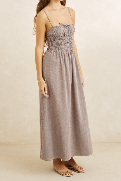 Rhythm London Check Midi Dress Chocolate