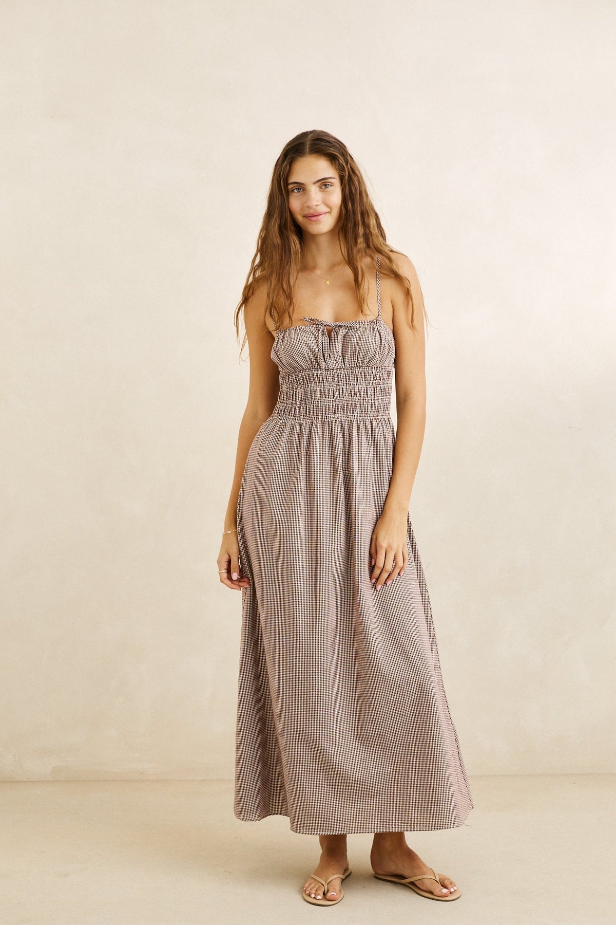 Rhythm London Check Midi Dress Chocolate