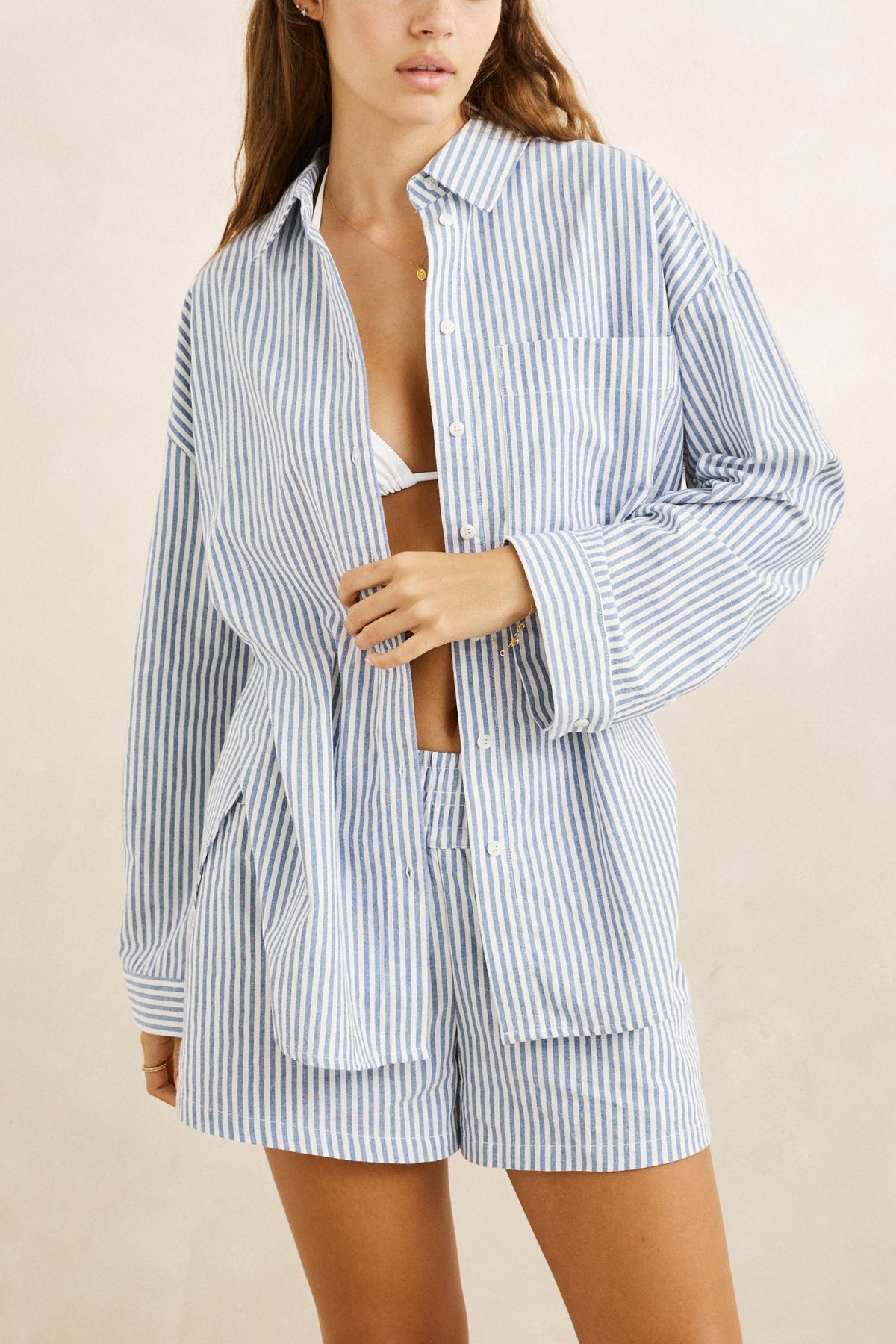 Rhythm Vista Stripe Oversized Shirt Blue