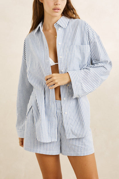 Rhythm Vista Stripe Oversized Shirt Blue