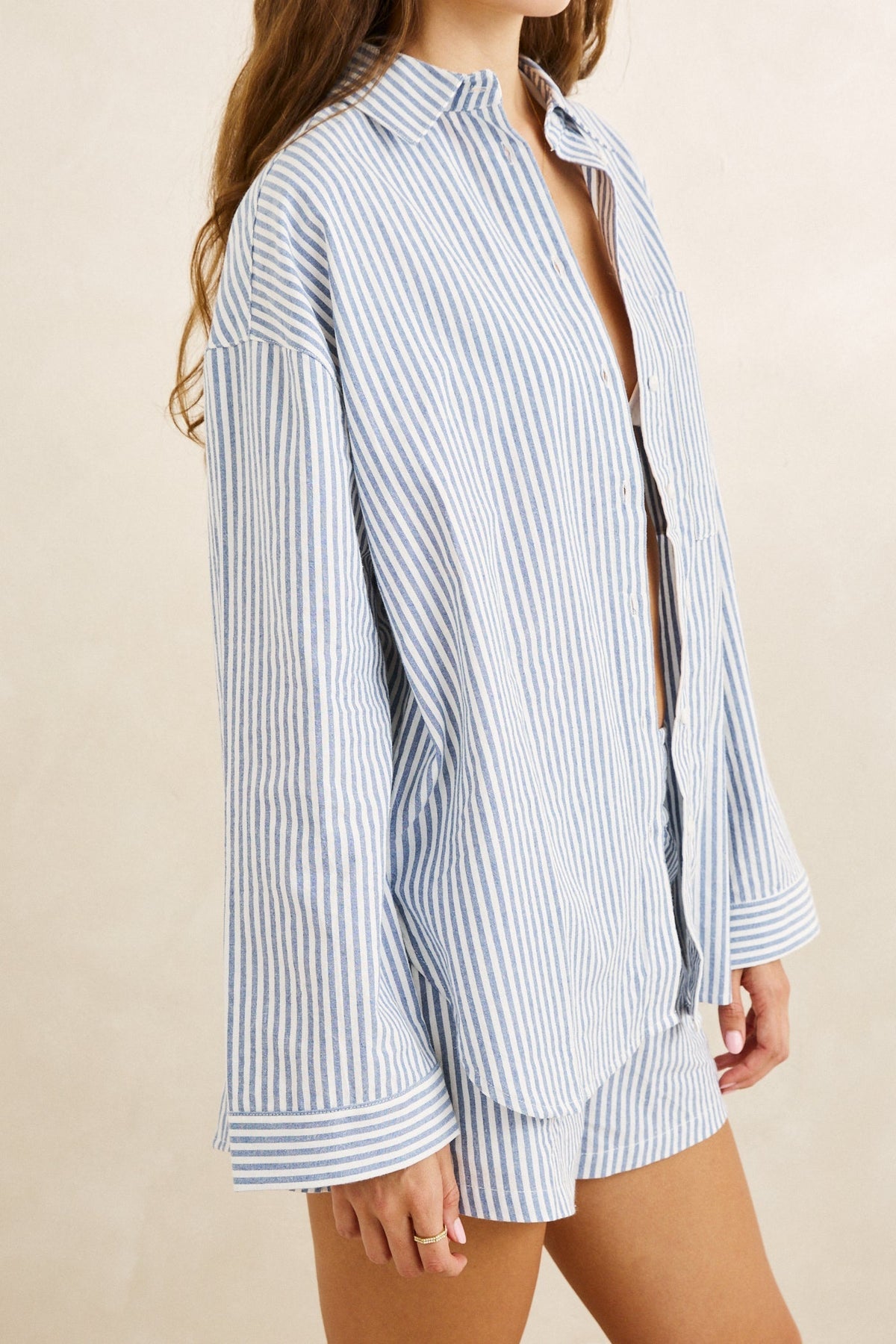 Rhythm Vista Stripe Oversized Shirt Blue