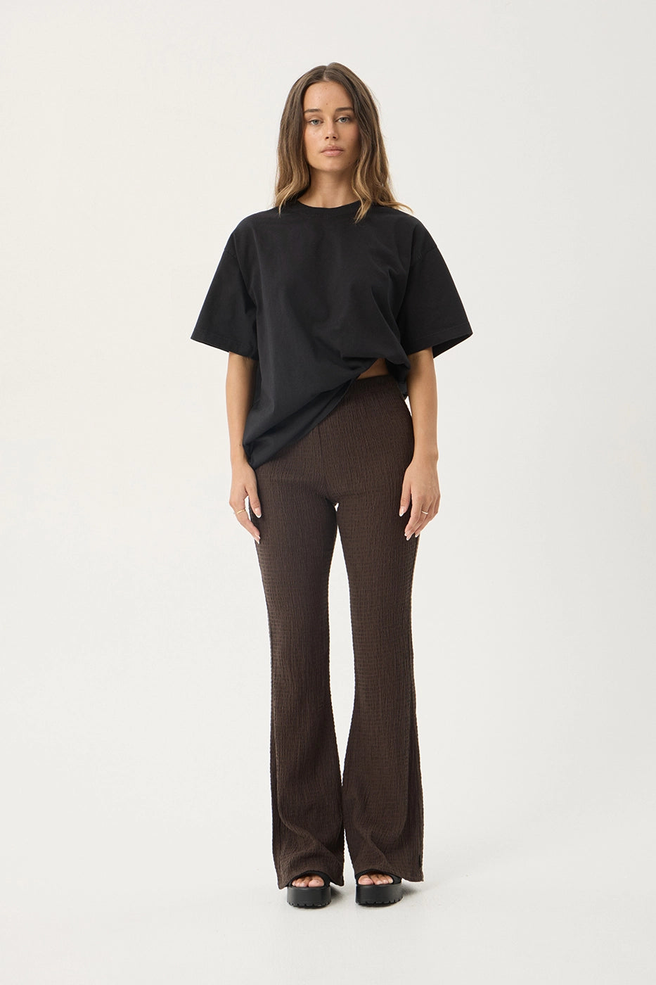 Afends Focus Seersucker Flare Pant Coffee