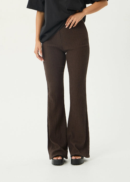 Afends Focus Seersucker Flare Pant Coffee