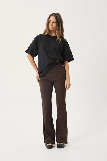 Afends Focus Seersucker Flare Pant Coffee