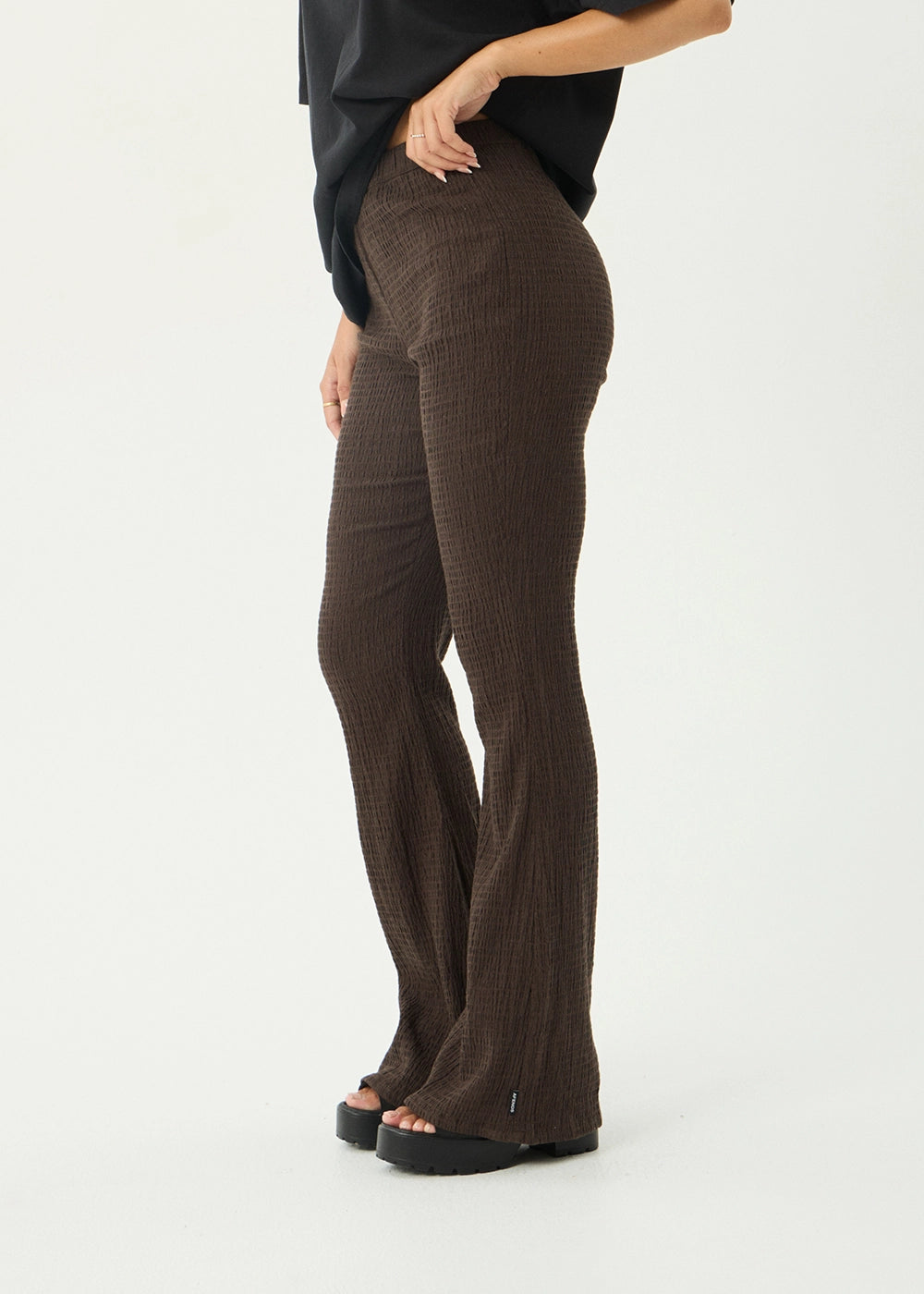 Afends Focus Seersucker Flare Pant Coffee