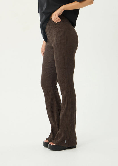 Afends Focus Seersucker Flare Pant Coffee
