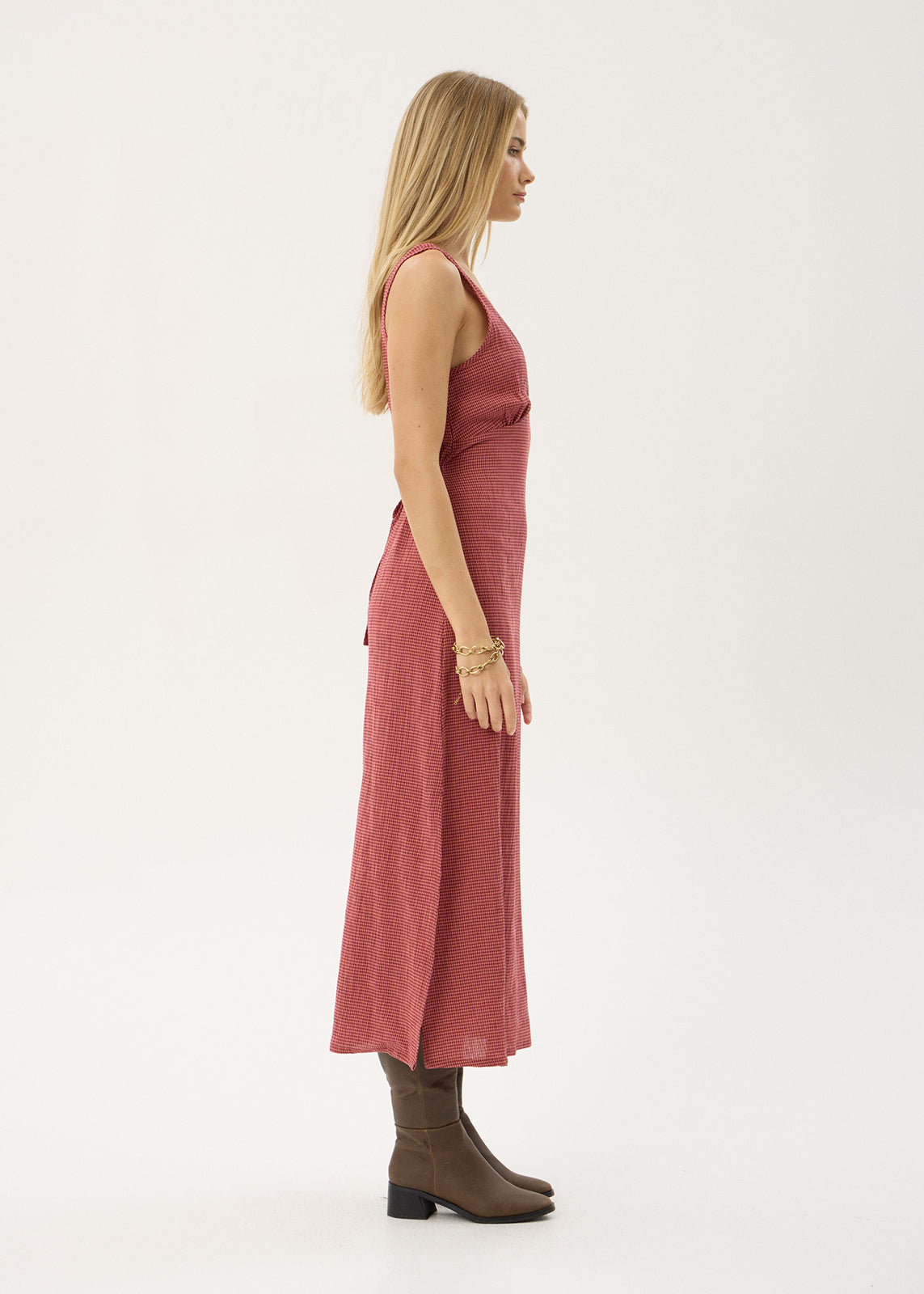 Afends Tully Seersucker Maxi Dress Indy Rose Check