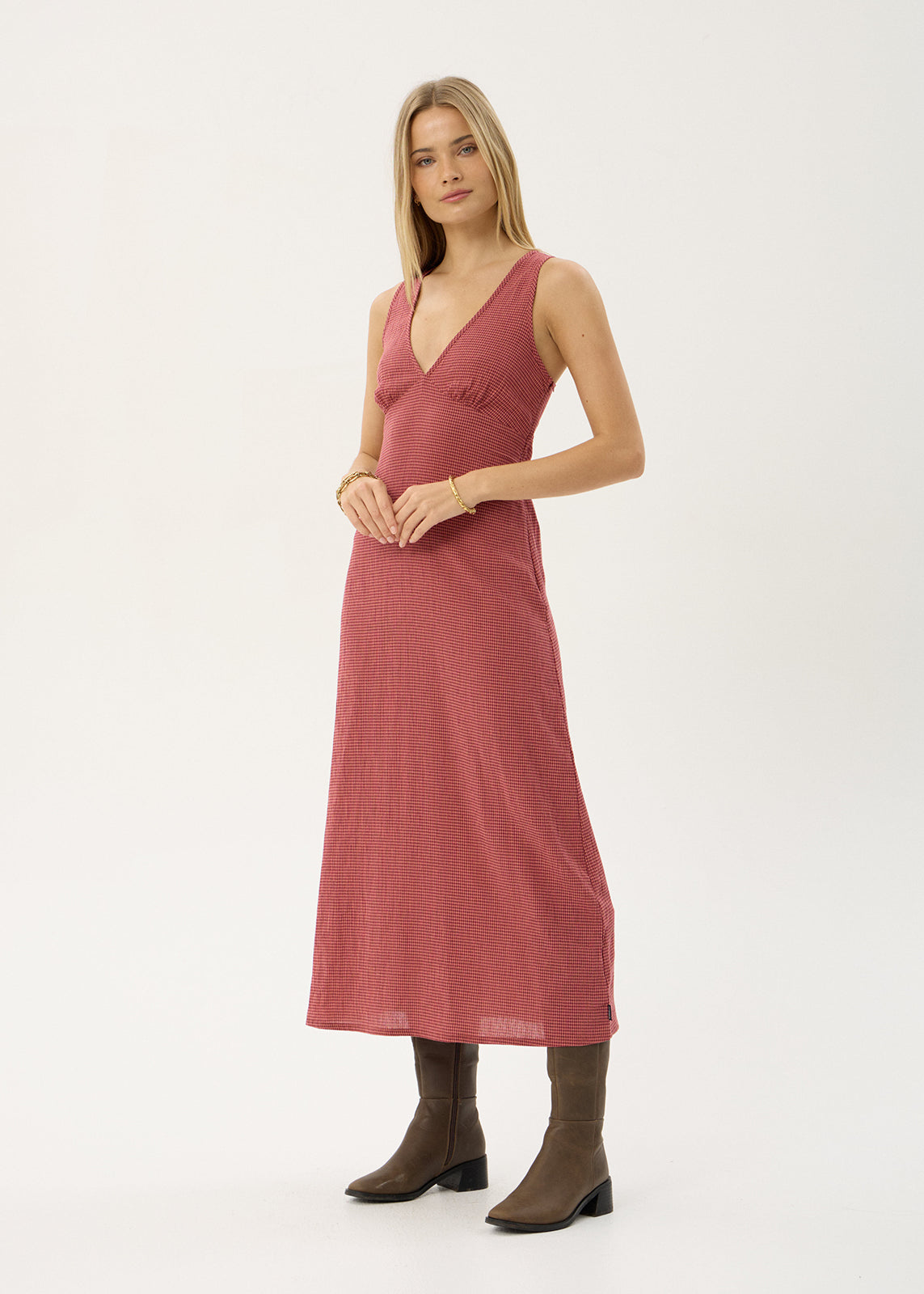 Afends Tully Seersucker Maxi Dress Indy Rose Check