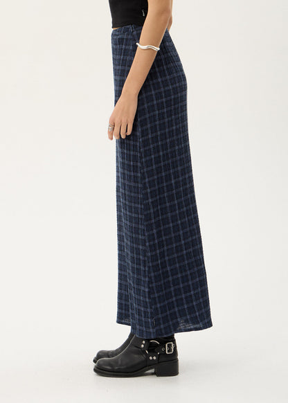 Afends Lita Seersucker Maxi Skirt Thea Midnight Check