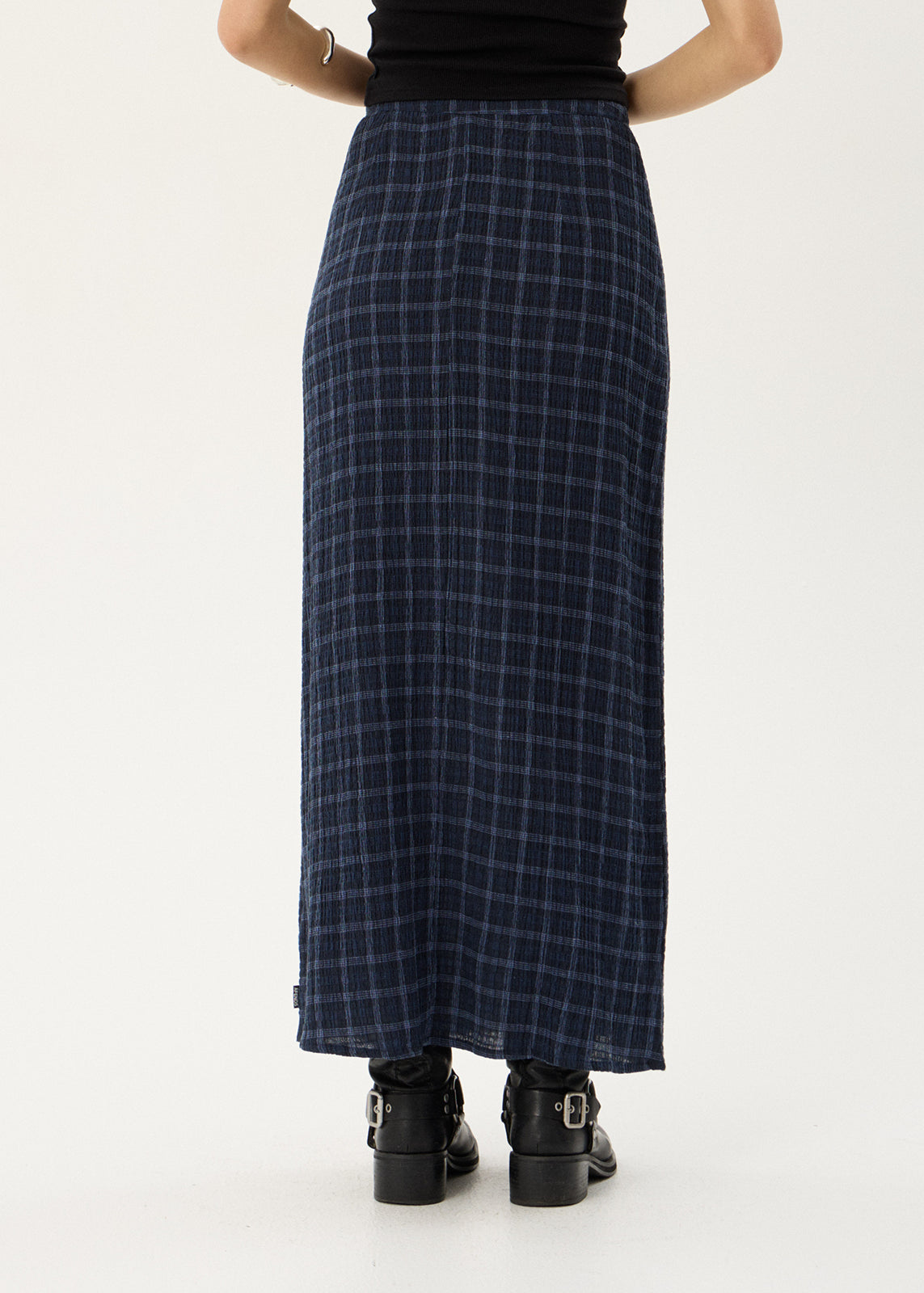 Afends Lita Seersucker Maxi Skirt Thea Midnight Check