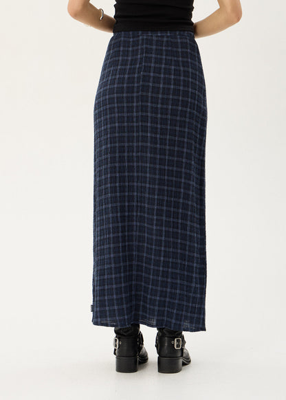Afends Lita Seersucker Maxi Skirt Thea Midnight Check