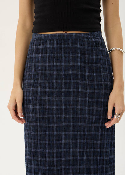 Afends Lita Seersucker Maxi Skirt Thea Midnight Check