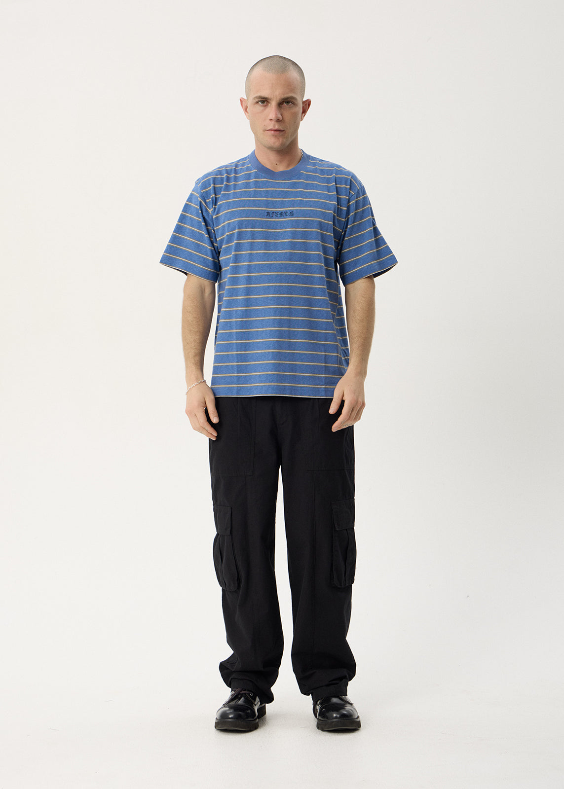 Afends Eureka Boxy Tee Slate Blue Stripe
