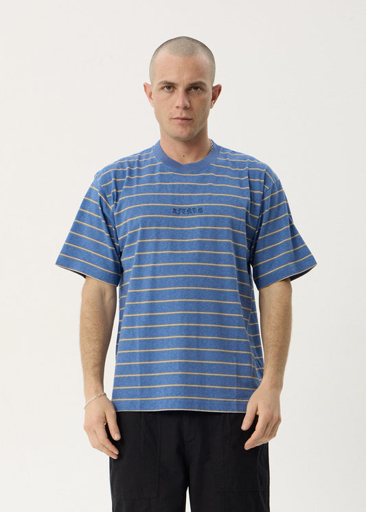 Afends Eureka Boxy Tee Slate Blue Stripe