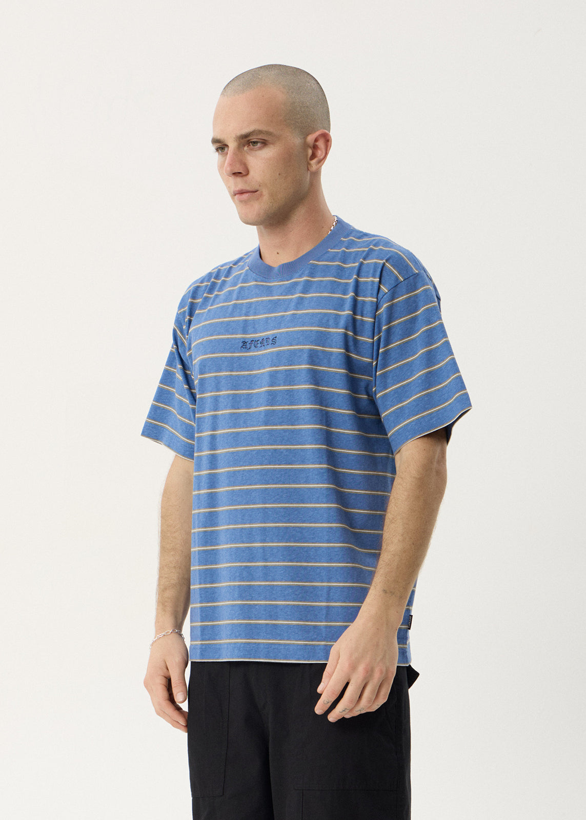 Afends Eureka Boxy Tee Slate Blue Stripe