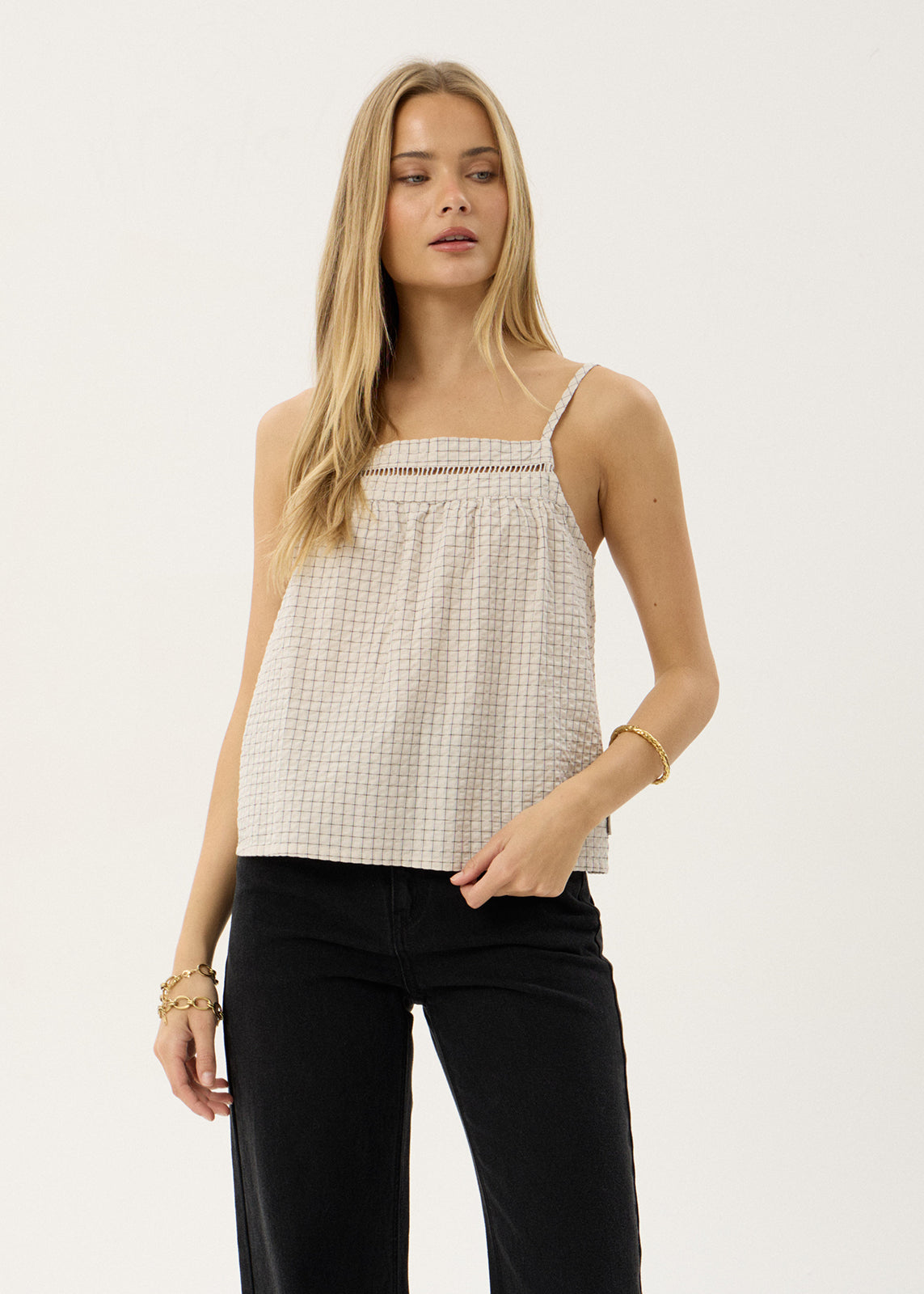 Afends Candice Seersucker Cami Top Moonbeam Check