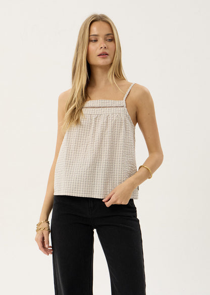 Afends Candice Seersucker Cami Top Moonbeam Check