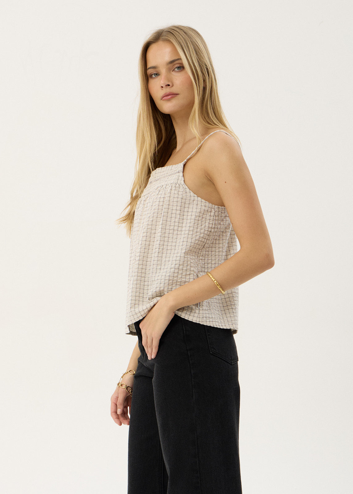 Afends Candice Seersucker Cami Top Moonbeam Check