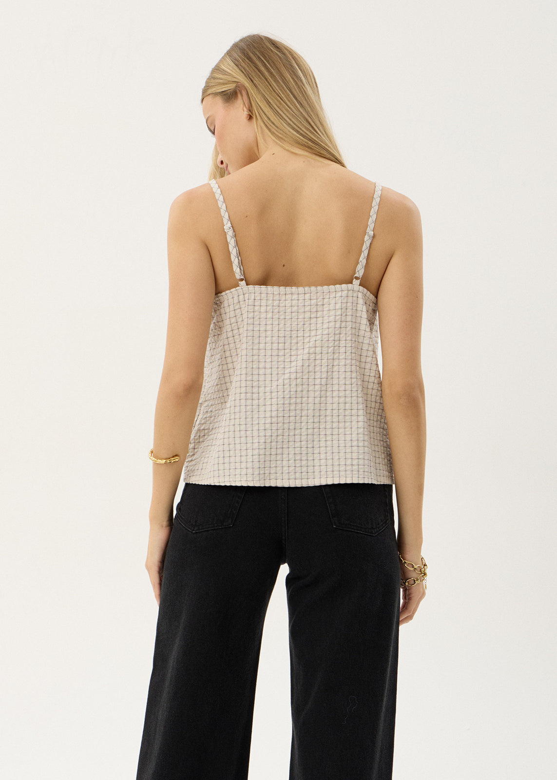 Afends Candice Seersucker Cami Top Moonbeam Check