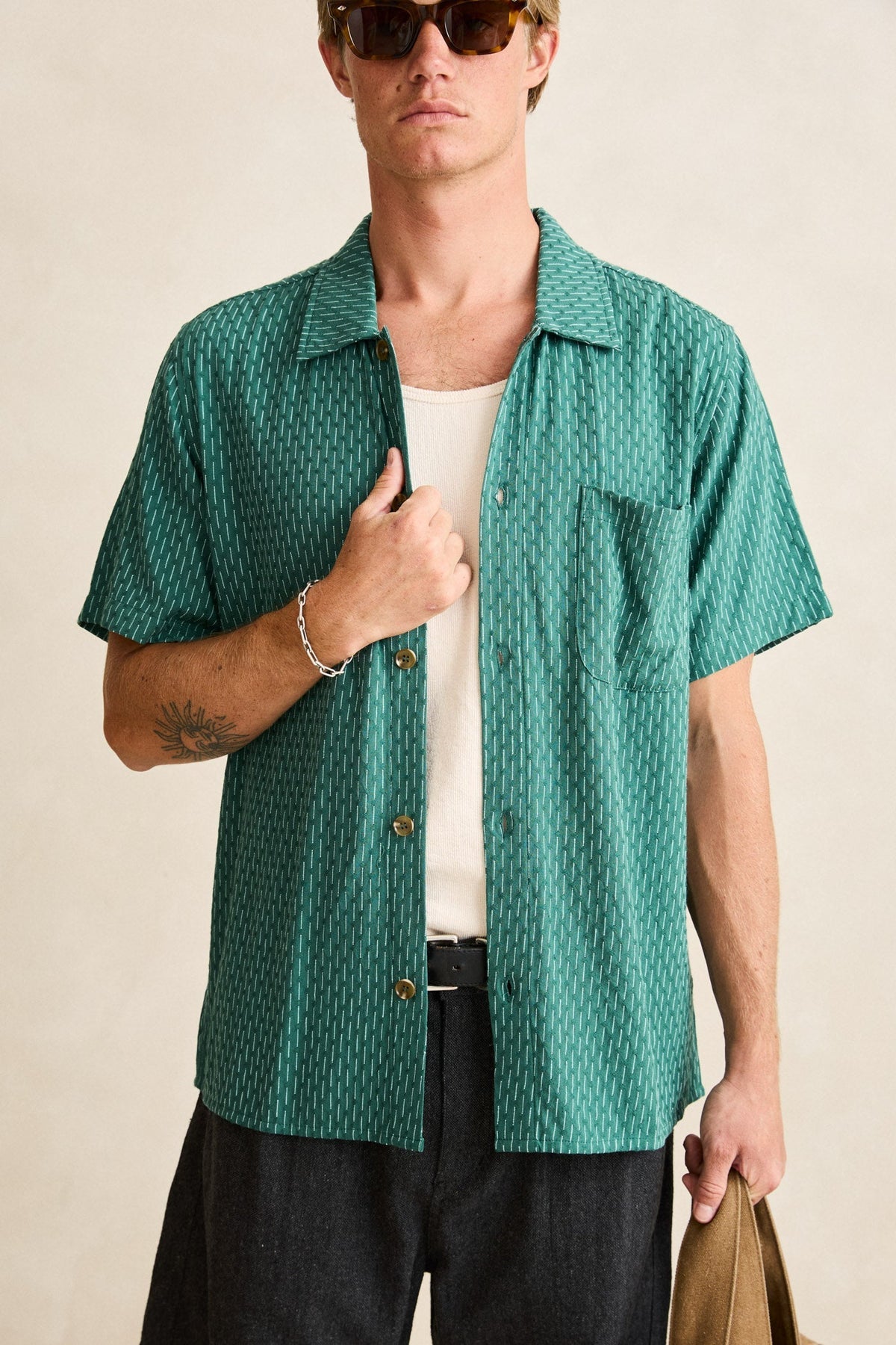 Rhythm Linen Float Stitch SS Shirt Pine