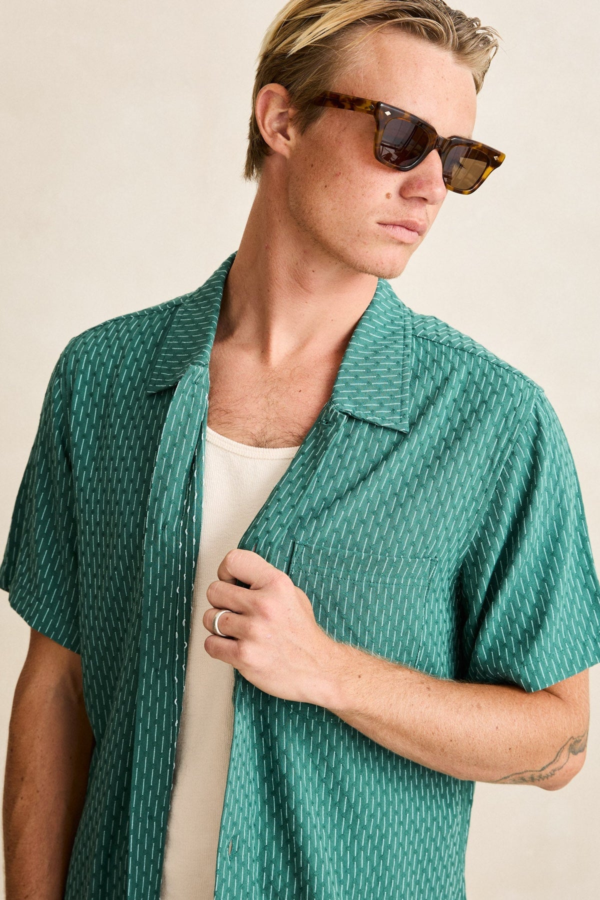 Rhythm Linen Float Stitch SS Shirt Pine