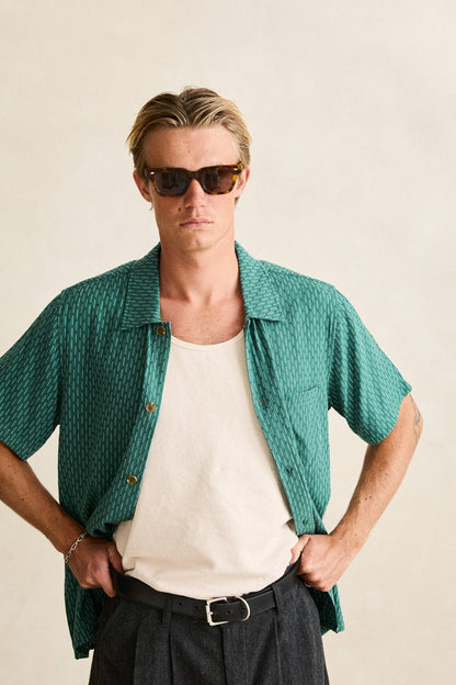 Rhythm Linen Float Stitch SS Shirt Pine