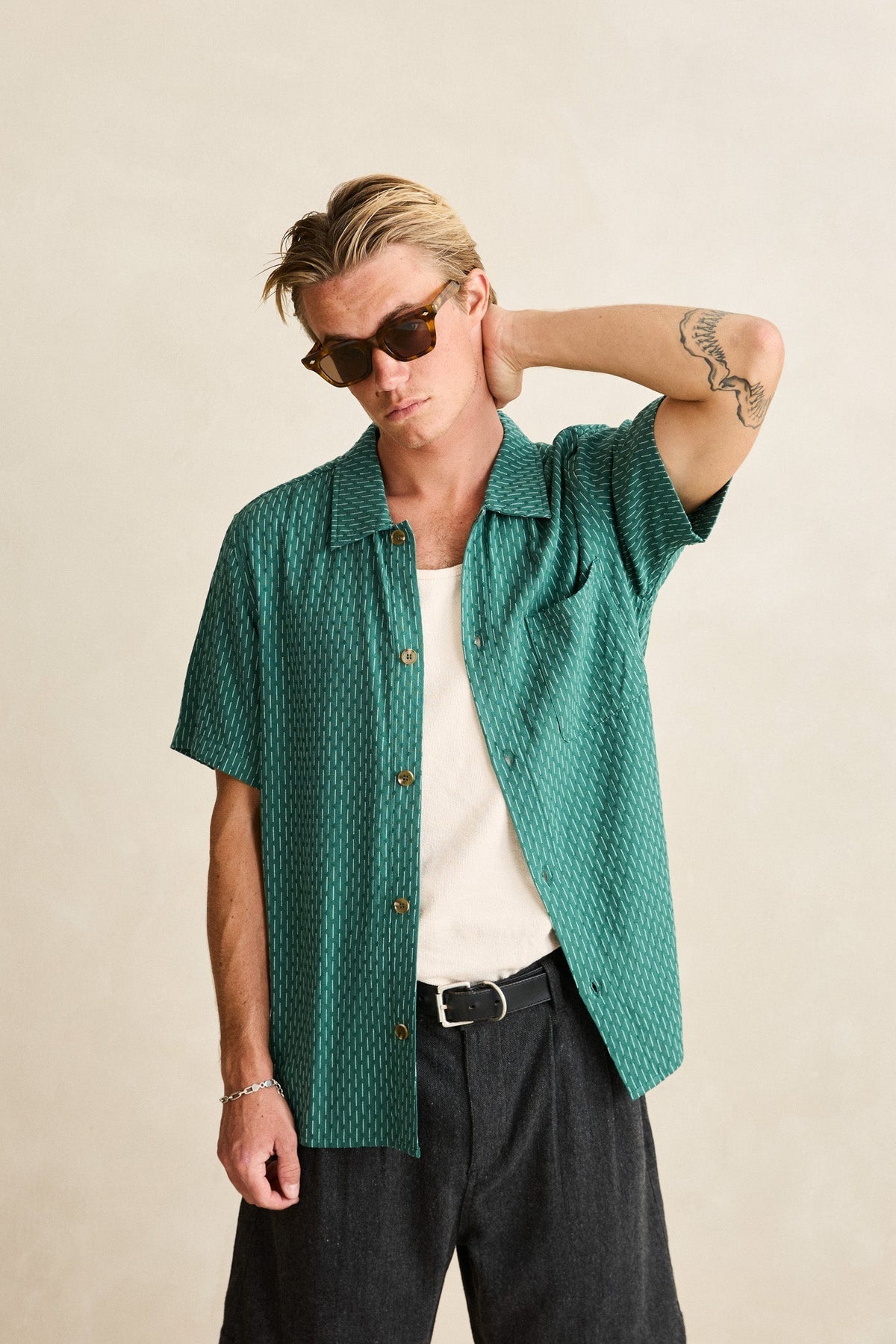 Rhythm Linen Float Stitch SS Shirt Pine