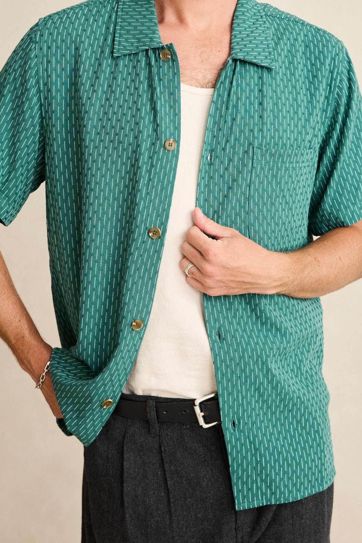 Rhythm Linen Float Stitch SS Shirt Pine
