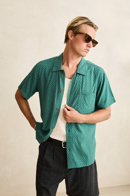 Rhythm Linen Float Stitch SS Shirt Pine