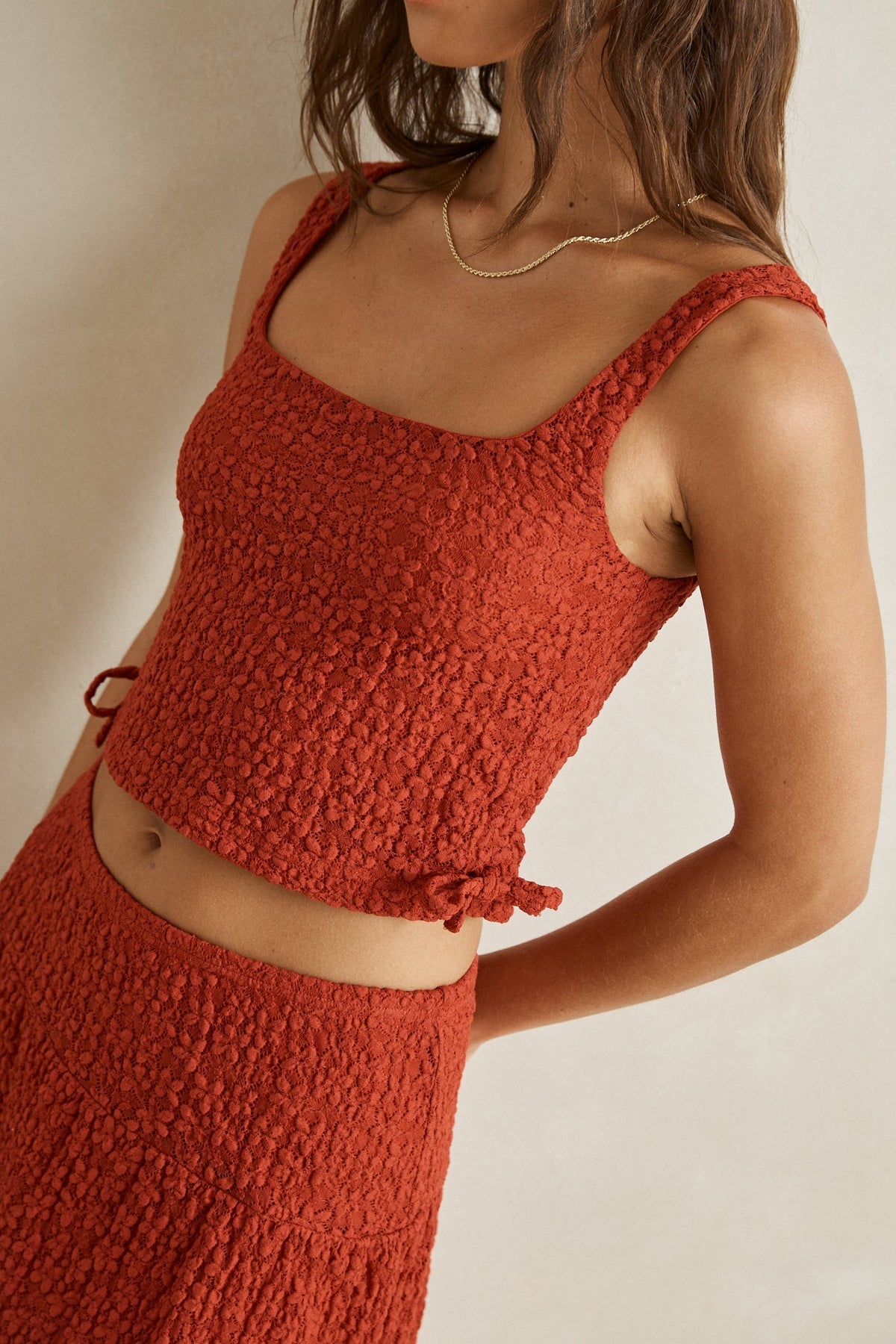 Rhythm Gigi Lace Tie Side Top Red
