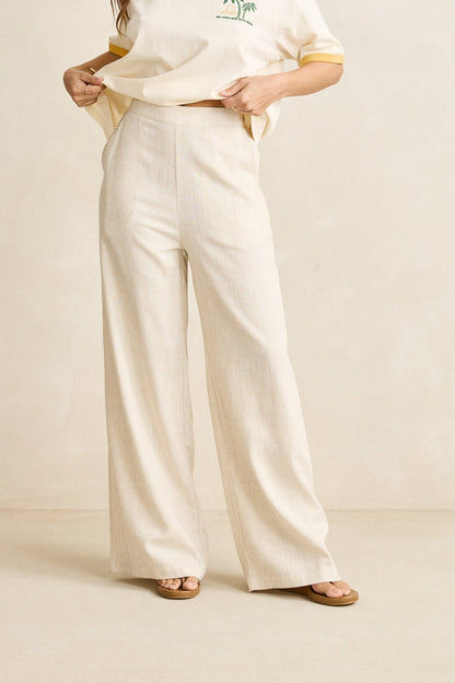 Rhythm Linen Whip Stitch Wide Leg Pant Natural