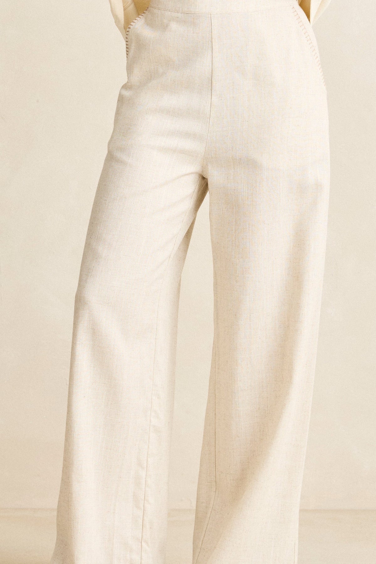 Rhythm Linen Whip Stitch Wide Leg Pant Natural