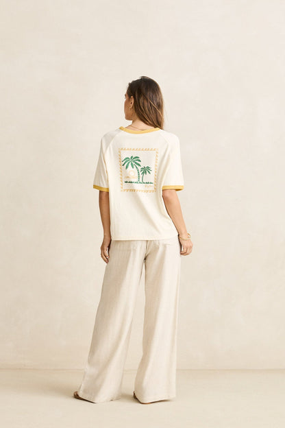 Rhythm Linen Whip Stitch Wide Leg Pant Natural