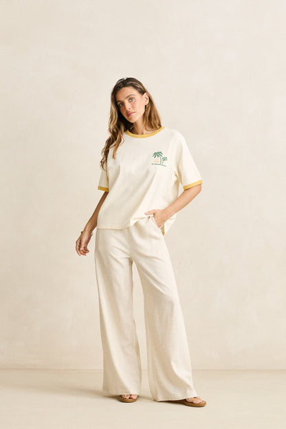 Rhythm Linen Whip Stitch Wide Leg Pant Natural