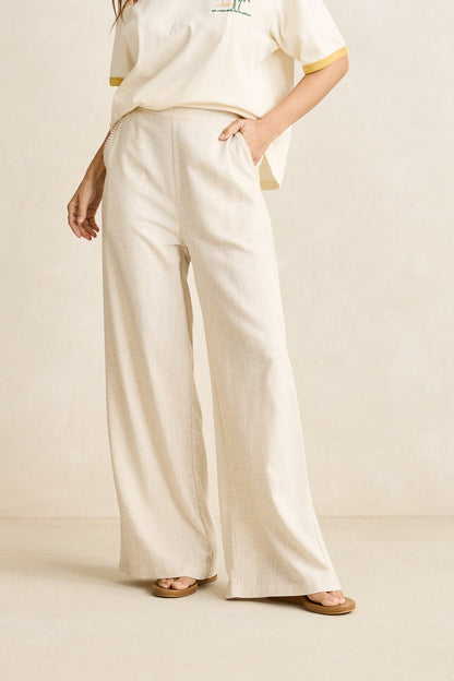 Rhythm Linen Whip Stitch Wide Leg Pant Natural