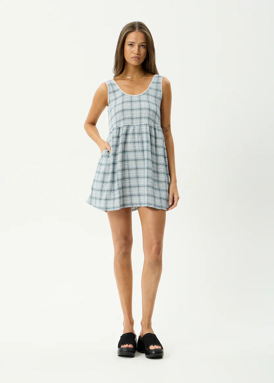 Afends Lagoon Jesse Seersucker Mini Dress- Overcast Check