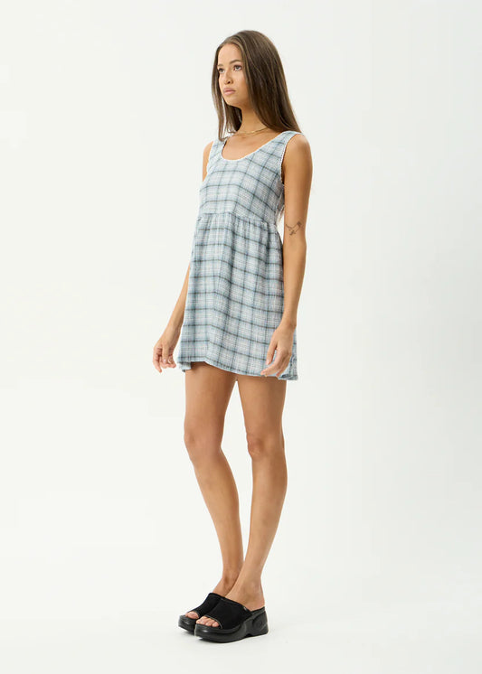 Afends Lagoon Jesse Seersucker Mini Dress- Overcast Check