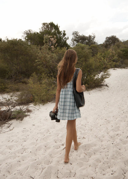 Afends Lagoon Jesse Seersucker Mini Dress- Overcast Check