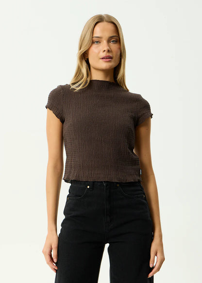 Afends Seersucker Mock Neck Top
