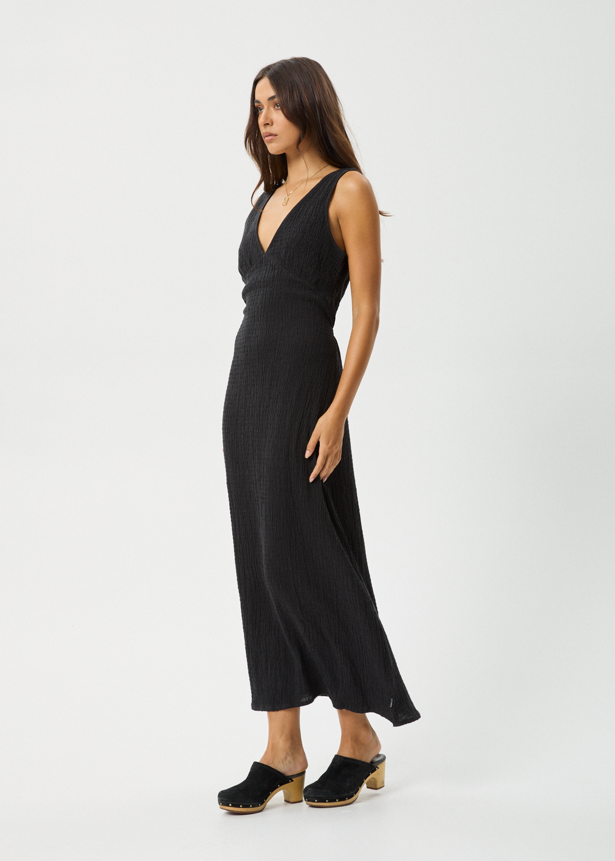 Afends Tully Seersucker Maxi Dress Black