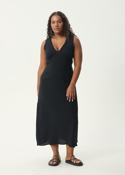 Afends Tully Seersucker Maxi Dress Black