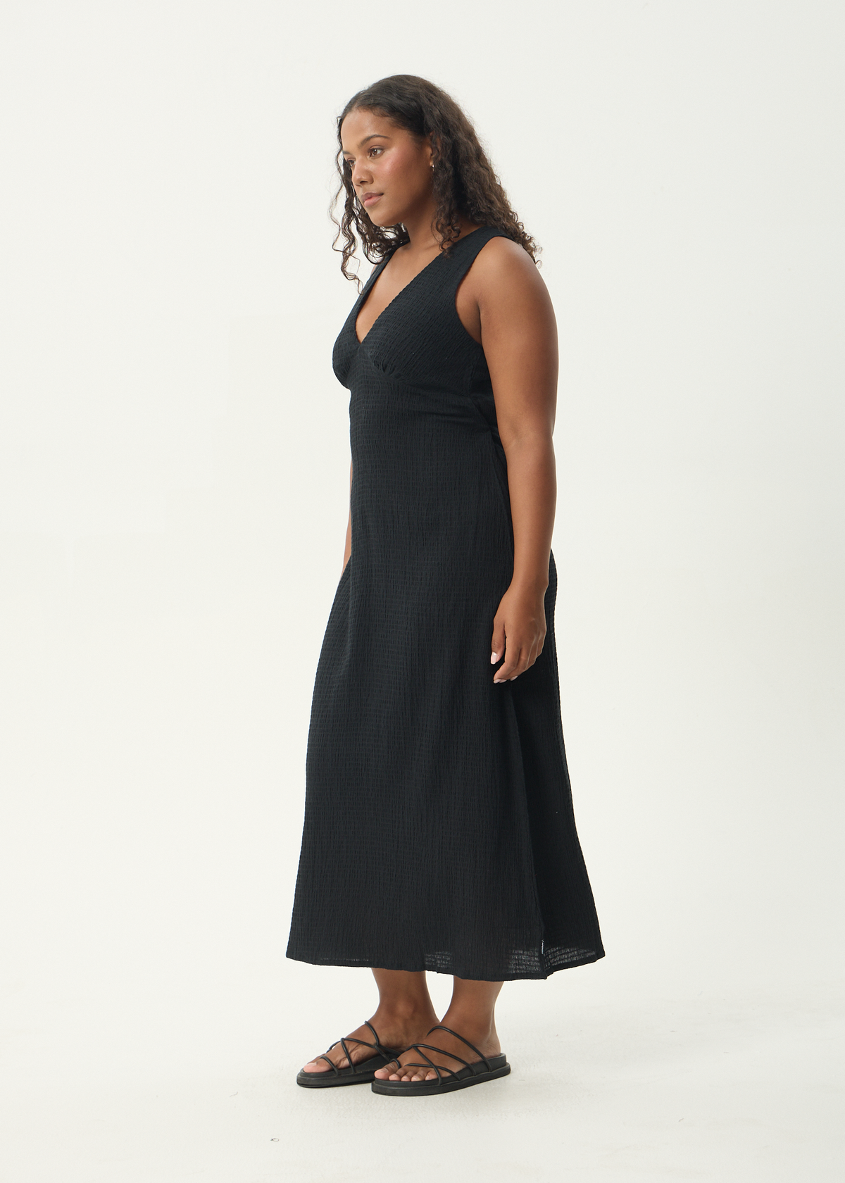 Afends Tully Seersucker Maxi Dress Black