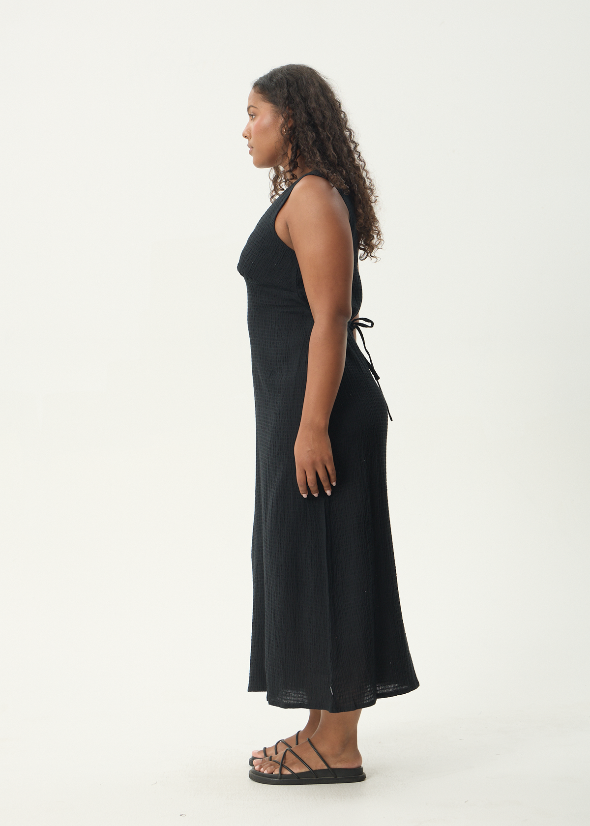 Afends Tully Seersucker Maxi Dress Black